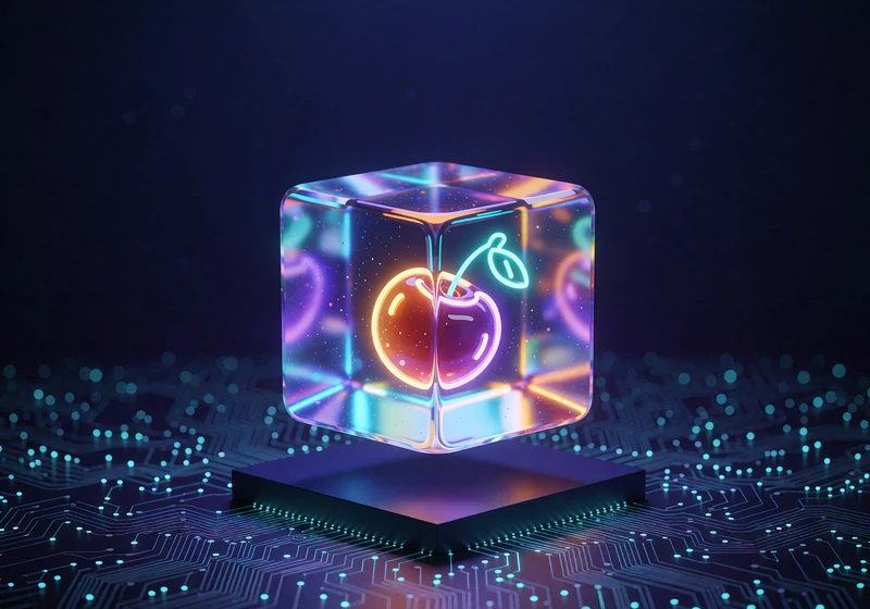 Glasterning med neonkirseb&aelig;r p&aring; en m&oslash;rk sokkel - slots fra Pragmatic Play og Hacksaw hos Winna